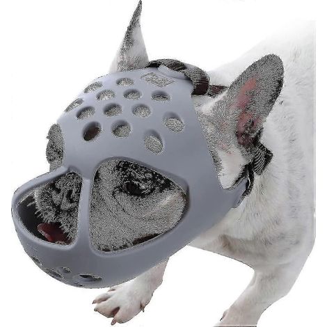 Muselière pour chiens à museau court, en silicone souple et respirant, idéale pour les bouledogues à face plate, les empêchant de mordre, mâcher et lécher. (1/5)