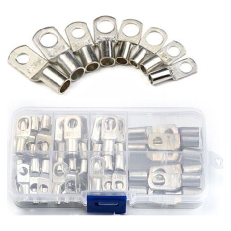 BARKBUSTERS Lot de 60 bornes en cuivre étamé avec trou de boulon, connecteurs à sertir, cosses de câble, bornes à anneau, connecteurs de câble, connecteurs de borne, kit d'extrémité de borne de batter (1/4)