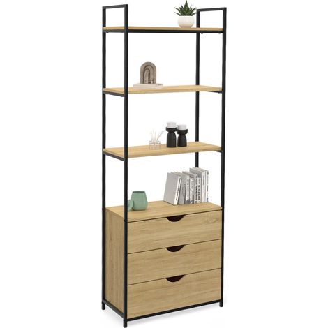 Bücherregal 4 Ebenen mit 3 Schubladen DETROIT Industriedesign (1/5)