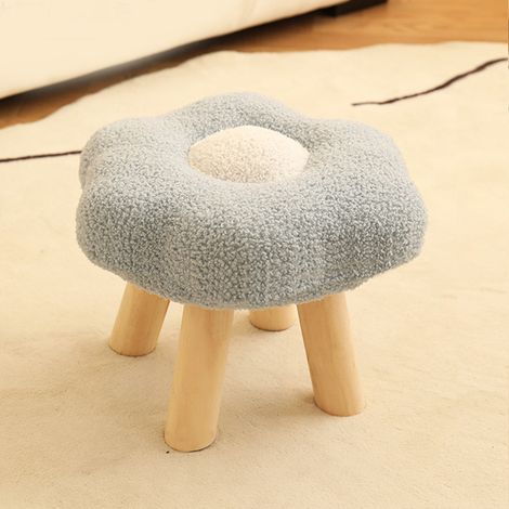 Petit repose-pieds, joli tournesol, doux, pelucheux, en velours, en bois, très résistant, pour chambre, salon, canapé, bleu clair (1/5)