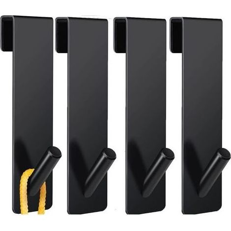 4pcs Crochets de Porte de Douche, Acier Inoxydable Crochets de Suspension pour Serviettes Sans Perçage sur Porte de Douche sans Cadre pour Salle de Bain(17.8cm Noire) (1/5)