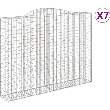 Paniers à gabions clôture cage mur de soutènement arqués 7 pcs 300 x 50 x 220/240 cm fer galvanisé Argent