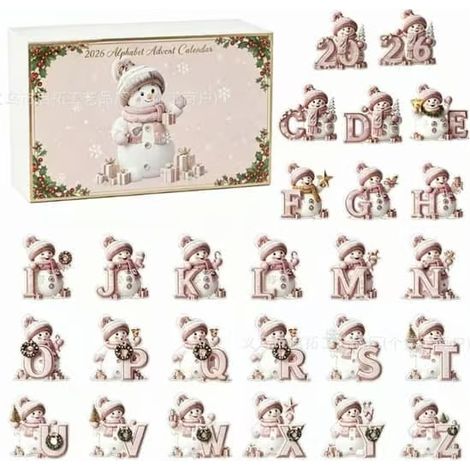 Calendrier de l'Avent Père Noël en verre de mer 2026 – Petit Père Noël – Compte à rebours de Noël – Bonhomme de neige rose (1/5)