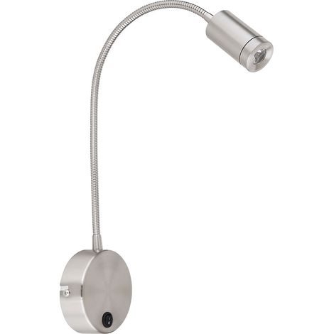 Bettlampe Wandmontage silber Leselampe Wohnzimmerleuchte LED Wandleuchte Schlafzimmer, Schalter, Metall, LED 3W 189Lm warmweiß, LxBxH 35x9x50 cm