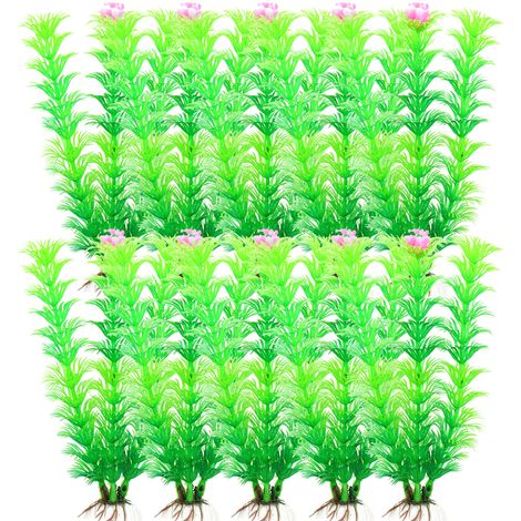 Juego de 10 plantas artificiales, PVC, base de cerámica, para agua dulce y salada, decoración de acuarios. (1/5)