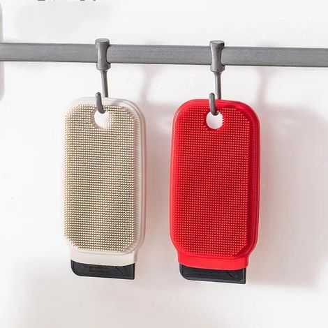 Brosse de nettoyage pour fruits et légumes de cuisine, brosse multifonctionnelle flexible pour évier et planche à découper, rangement ménager (lot de 2) (1/4)