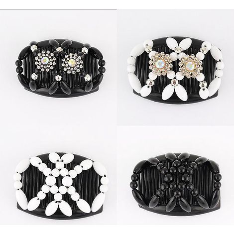 4 Pcs Peignes De Cheveux Perles,pinces Cheveux Lastiques Magiques Peignes De Cheveux Extensible Double Clips, Barrette Cheveux Femme (1/5)