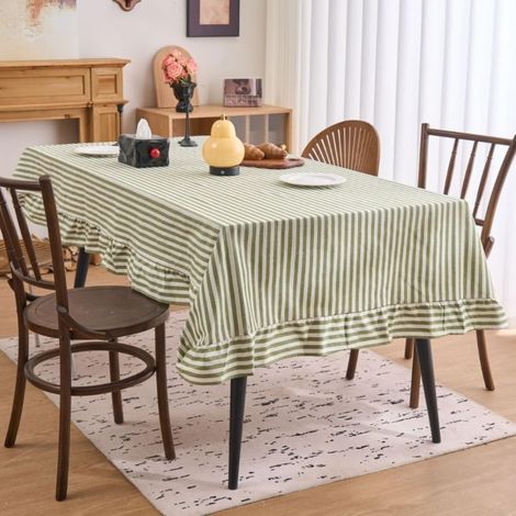 Mantel de hule con volantes de estilo europeo, estampado de rayas, ideal para exteriores y picnics, redondo, verde, 140 x 300 cm. (1/5)