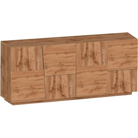 Dmora - Credenza Arda, Buffet da soggiorno, Madia da salotto moderna con 4 ante, 200x44h86 cm, Rovere (1/5)