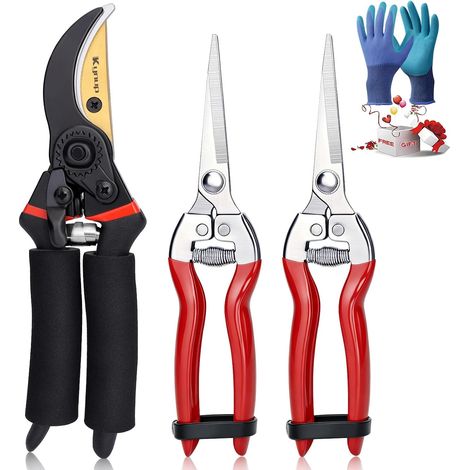 Sécateur de Jardin, 3 Pièces Ciseaux Jardinage, kit avec gants de jardin, jardinage, coupe, outil de jardin (1/5)