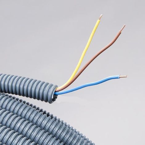 Gaine ICTA couleur grise préfilée 16G 3G1,5 BMJ - Couronne 100 m - Bleu Marron Vert/Jaune - JANO - 2379 (1/2)