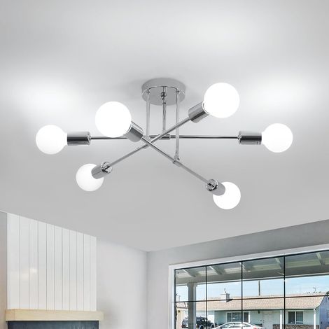 Industrielle 6-flammige Deckenleuchte – Chrommetall – Verstellbare Arme – Retro-Stil – Für Wohnzimmer und Küche – 52 x 52 x 24 cm (1/5)