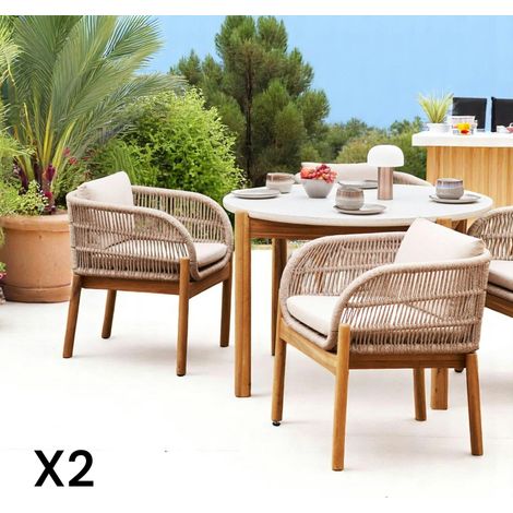 Chaise de jardin en bois d'acacia et corde tressée (lot de 2) MENDOZA (1/5)