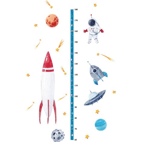 Lntyq Rakete Wandaufkleber Planeten Höhe Messen Diagramm Wandaufkleber Raum Wand Dekor Baby Jungen Zimmer Wohnzimmer (1/5)