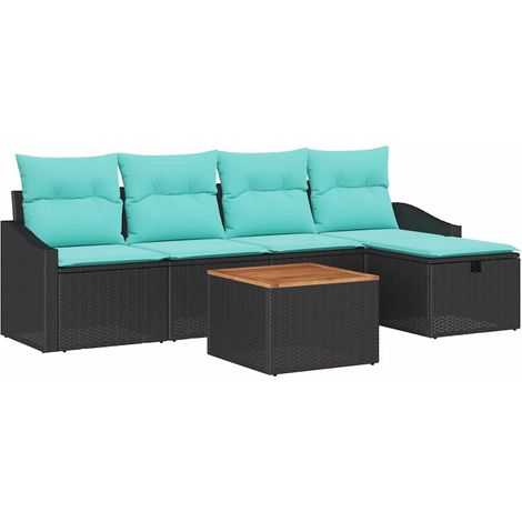 Set Divano da Giardino con cuscino 6 pcs Nero polyrattan vidaXL