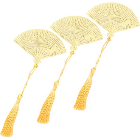 3Pcs Fan Bookmark Antique Retro Brass Metal Magpie Pattern Chinese Folding Fans Shape (1/5)
