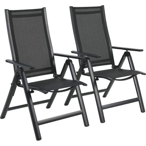 Lot de 2 chaises de jardin pliantes de luxe – Aluminium à dossier haut, réglables en 7 positions avec accoudoirs, chaises de camping respirantes et pliables (1/5)