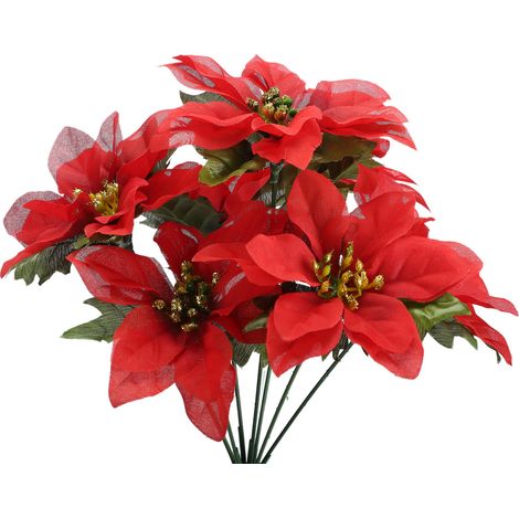 3 Pcs Fleur de Noël Artificielle 35cm 7 Têtes Diamètre 10cm Bouquet Poinsettia Factice pour Mariage Scène Salon Blanc (1/3)