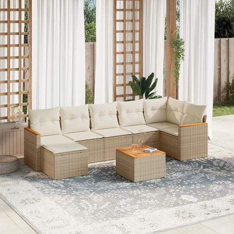 Ensemble Salon Jardin 8 Places Résine Tressée Beige avec Coussins Lavables - Table Acacia et Structure Acier (1/5)