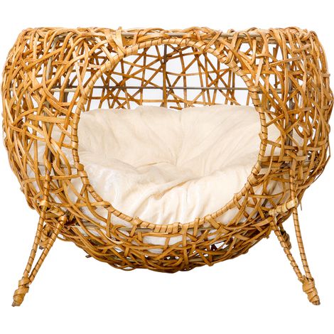 Niche pour chat lit pour chat panier chat maison de chat en rotin coussin épais Ø 40 x 32 cm marron clair (1/5)