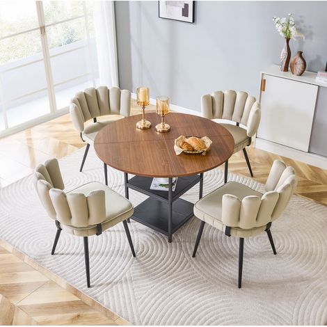 Ensemble table chaises ronde 107 cm noyer 4 places OKMYHOME (1/5)