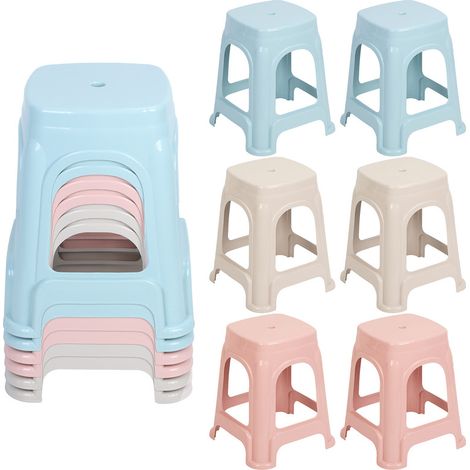 FIANAO – Tabourets d'école empilables en plastique – lot de 6 : 2 roses, 2 bleu clair, 2 kaki – Ø 27 cm, H 44,5 cm (1/5)