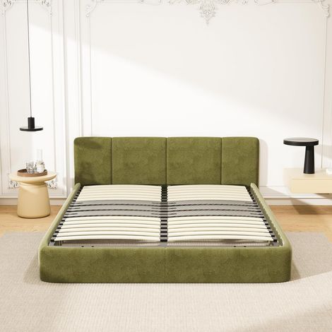 DEWINNER Sommier Ergonomique à Lattes 120 x 190 cm, 2 x 15 Lattes Peuplier Naturel, Cadre Noir Renforcé, Compatible Boxspring (120 x 190 CM - 1 Pied)