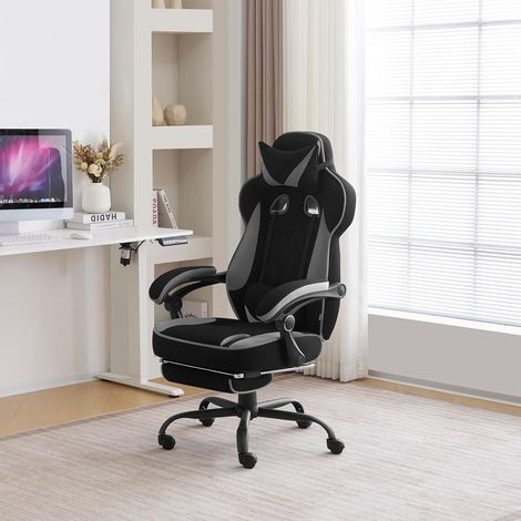 WOLTU Chaise Gaming en Tissu Maillé, Fauteuil Ergonomique Réglable en Hauteur, Chaise d'Ordinateur Pivotante à 360°, Chaise de Bureau, Noir+Gris (1/5)