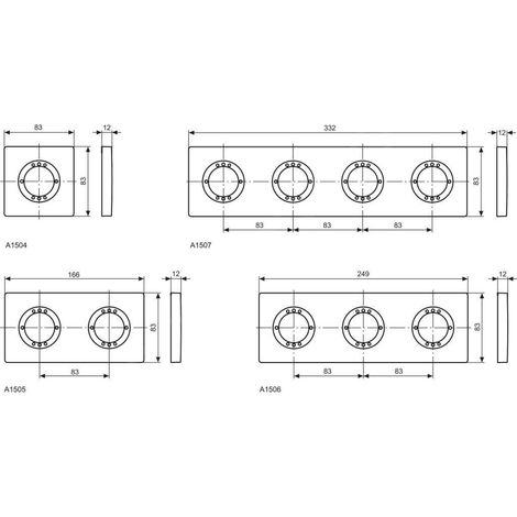 Rosace ARCHIMODULE 4 trous, 100 x 349 mm chromé IDEAL STANDARD