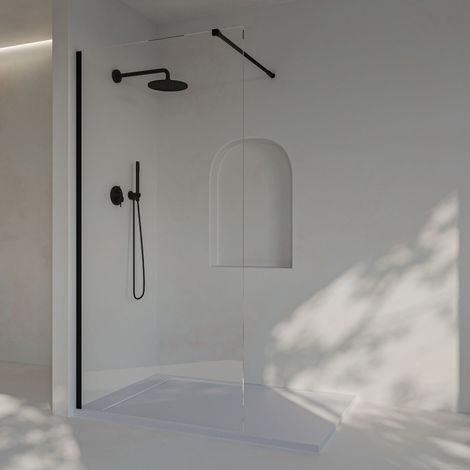 Mampara de ducha Panel Fijo, Fácil instalación SOULBATH Vidrio de seguridad 8 mm antical, 120 cm ancho x 200 cm alto, Perfil Negro mate