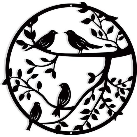Décoration murale en métal, 30cm, oiseau en métal sur branche d'arbre, silhouette murale d'oiseaux, décoration murale suspendue en fer forgé noir (1/5)