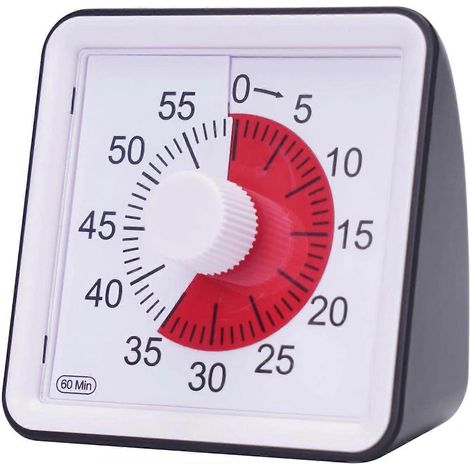Minuteur analogique visuel, minuteur à compte à rebours silencieux, outil de gestion du temps pour enfants et adultes (noir) (1/4)