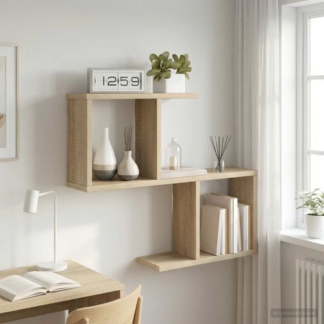 Étagère murale 4 compartiments en bois d’ingénierie chêne sonoma 60 x 12 x 50,5 cm, 3.37kg - PANGIVO (1/5)
