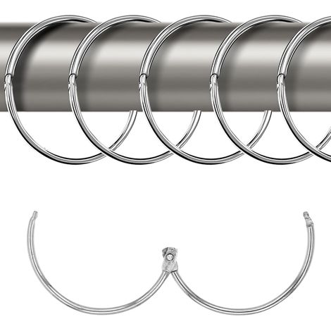 Lot de 20 Anneaux de Rideau à Ouvrir, 50 mm, en métal, Anneaux Ronds, Clips de Rideau de Douche, Pinces en métal pour Rideaux et tringles à Rideaux, argentés (1/5)