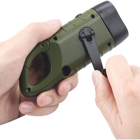 Lampe de poche solaire rechargeable (paquet de 2), lampe de poche à manivelle avec générateur de lumière de secours LED avec mousqueton, adaptée à la randonnée, aux voyages, au camping, à l'alpinisme, (1/5)