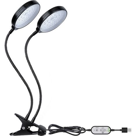Lampe de croissance USB pour plantes d'intérieur, spectre rouge et bleu, fixation par pince, 5 niveaux d'intensité, minuterie 4/8/12 h (1/2)