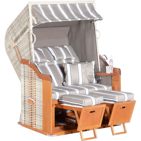 Gartenstrandkorb Rustikal 255 PLUS 2-Sit zer, Halbliegemodell Kunststoffgeflecht