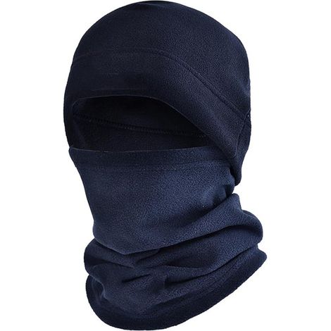 Bonnet d'hiver chaud avec cagoule polaire et cache-cou, masque de ski unisexe pour temps froid, pour homme et femme, bleu marine (1/5)