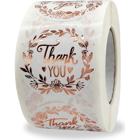 500 etiquetas adhesivas, Etiqueta de "Gracias", 500 unidades por rollo, Sellado, Pegatinas decorativas, Pegatinas impermeables, 3,8 cm (1/5)