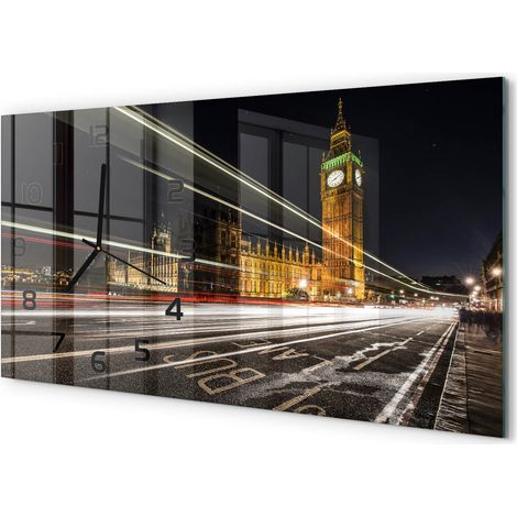 Horloge Murale Panoramique Moderne 60x30 cm Verre Trempé Sans Tic-Tac Big Ben, Londres (1/5)