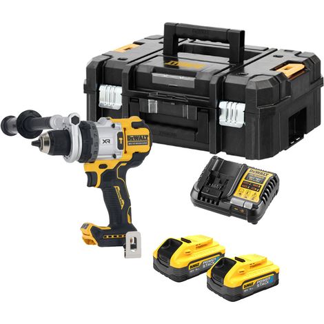 DeWalt DCD1007H2 18V XR Brushless Premium Hammer Drill Driver - 2x 5Ah PowerStack Batteries, Charger & TSTAK II Case