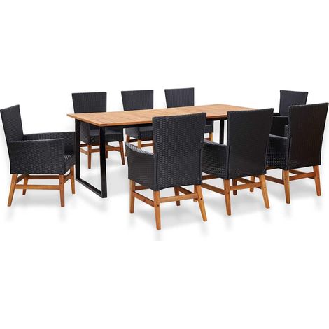 vidaXL Set comedor jardín 9 pzas ratán sintético y madera acacia negro (1/5)