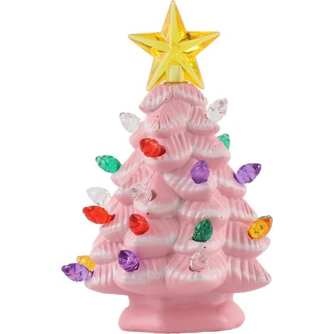 Sapin de Noël miniature en résine de 10 cm, coloré, figurine de sapin de Noël miniature, décoration de Noël pour fenêtre ou jardin, Roseate (1/5)