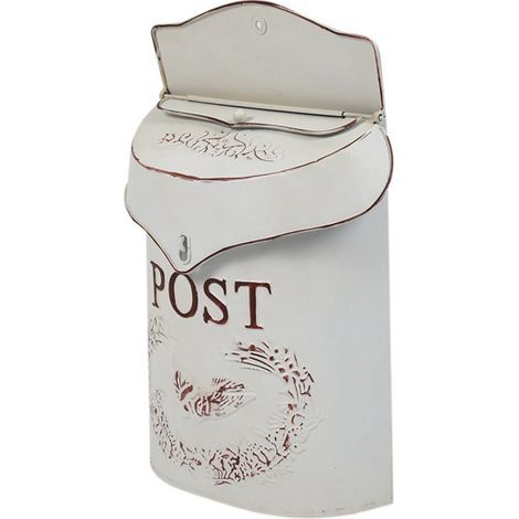 Une boîte aux lettres vintage en fer forgé blanc de style européen (avec l'inscription « POST ») 24,5 × 39,5 × 9,5 mm
