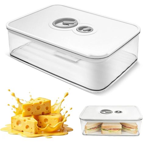 Boîte À Fromage Hermétique 1250ML Avec Minuterie, Boite A Fromage Pour Frigo Anti Odeur, Conteneur Empilable Transparent Pour Réfrigérateur Idéale Pour Charcuterie Et Légumes (Blanc) (1/5)