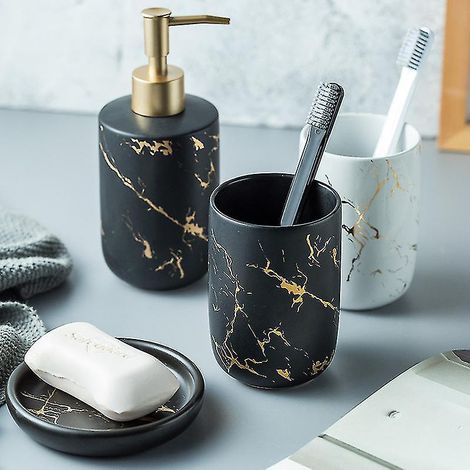 Badezimmeraccessoires, ein Set kreativer Badezimmeraccessoires aus hochwertigem Kunstharz, ein komplettes Geschenkset in Hotelqualität, ein luxuriöses Badezimmeraccessoire mit Zahnbürsten-/Seifenhalte (1/4)