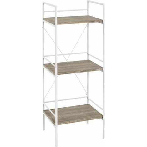 Etagère coloris blanc-chêne clair en acier - L 34 x P 27 x H 96 cm -PEGANE-