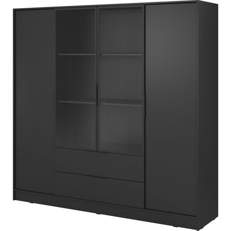Armadio moderno nero con ante in vetro - Dimensioni 206 x 200 x 51 cm - Design elegante e versatile (1/4)