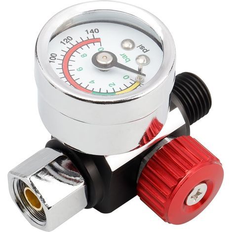 1/4" Régulateur de Pression D'air, Régulateur de Pression Pneumatique, Manomètre de Pistolet de Pulvérisation Outil Pneumatique Accessoire, 0-10BAR 0-140PSI (1/5)