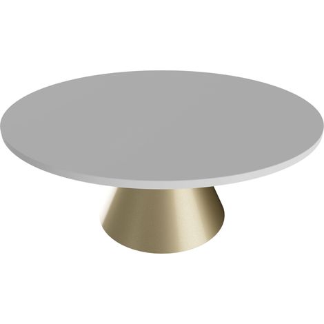 Art� Brass - Mesa de comedor redonda 120 cm de madera laminada con base de cono de metal-Blanco (1/5)